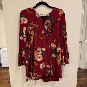 Blu Pepper Burgundy Floral Boho Dress - Size M